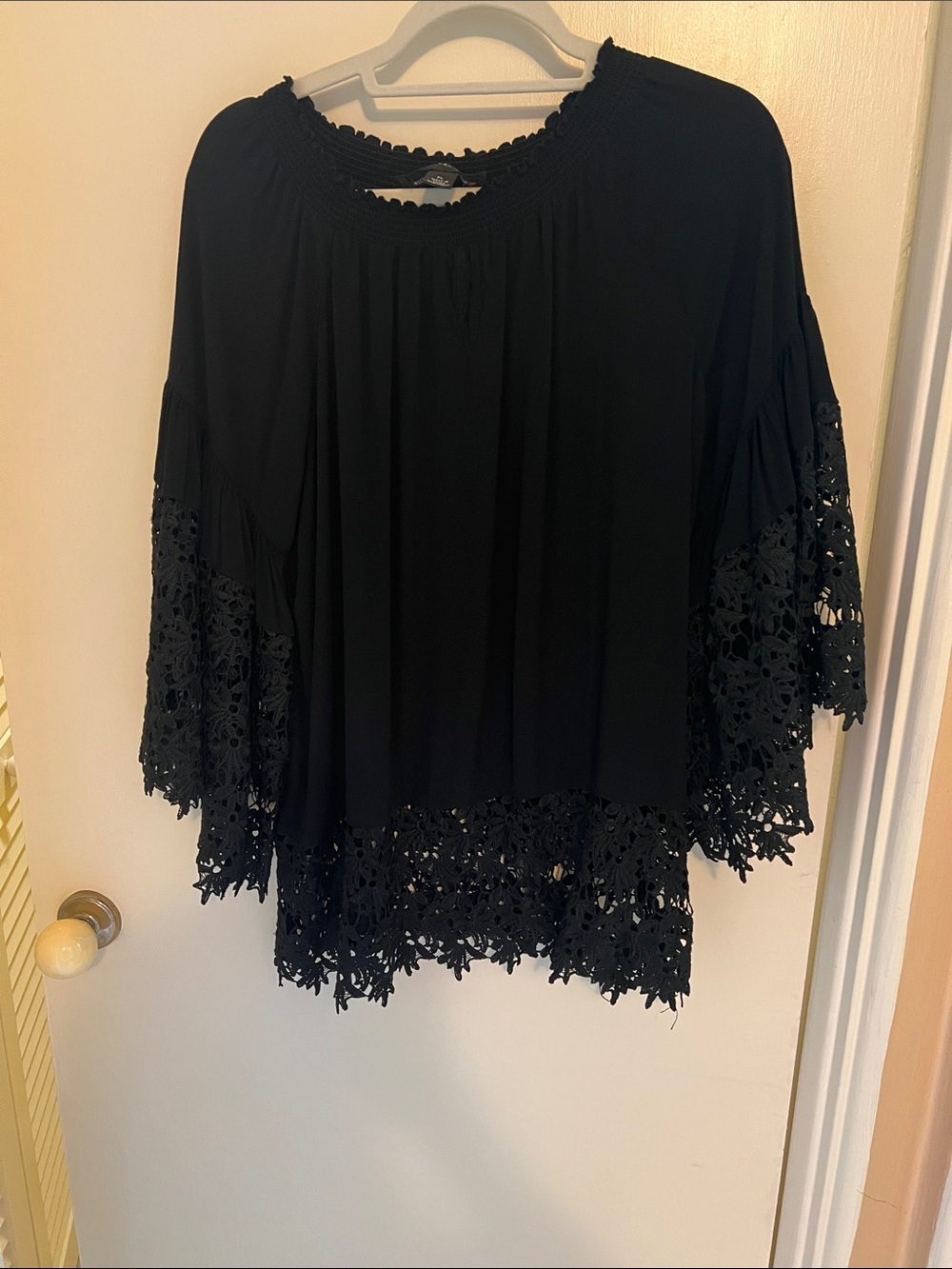 Colleen Lopez Black Crochet-Hem Tunic Top